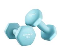 SONGMICS Dumbbells Set of 2 2 x 2kg Dumbbells Set Hexagon Neoprene Coating Strength Training Workout Fitness Training Home Pale Blue SYL904Q01