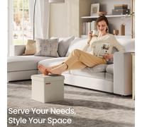 Songmics Durable Storage Ottoman, Foldable Footrest With Hidden Space, Bedroom Seating Furniture, Cream White