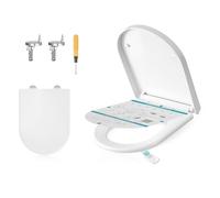 SONGMICS Elongated D-Shaped Toilet Seat, Soft-Close WC Seat and Lid with Handle, Quick-Release, Easy to Install, PP Plastic, Supports up to 300 kg, White BTL003WZ01