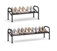 SONGMICS Expandable Shoe Rack, 1-Tier Metal Storage Shelf | Adjustable Free Standing Organiser for Hallway, Closet, Doorway, Easy Assembly, Ink Black, DAVIAN Collection LMR019B01