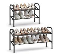 SONGMICS Expandable Shoe Rack, 2-Tier Metal Shoe Shelf Storage, Adjustable Shoe Organiser, Free Standing Shoe Racks for Hallway, Closet, Doorway, Easy Assembly, Ink Black LMR029B01
