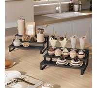 Songmics Expandable Spice Organizer Set Of 2, Stackable Kitchen Cabinet Shelves, Pantry Storage Rack, Ebony Black And Ink