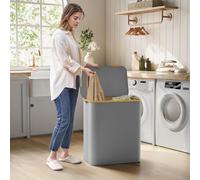 SONGMICS Extra Large 3-Section Collapsible Laundry Hamper Oxford Bamboo Handles in Grey SONGMICS Grey