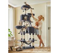 Songmics Extra Tall Cat Tower, High With Scratching Posts And Ramp, Multi-Level Plush Cat Condo For Indoor Cats, Smoky Grey