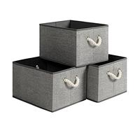 SONGMICS Fabric Storage Boxes, Set of 3 Storage Baskets and Bins, Collapsible and Foldable Without Lid, with Handles, 40 x 30 x 25 cm, Linen Pattern, Grey RFB013G01