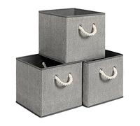 SONGMICS Fabric Storage Boxes, Set of 3 Storage Cubes and Baskets, Collapsible and Foldable Without Lid, with Handles, 30 x 30 x 30 cm, Linen Pattern, Grey RFB016G01