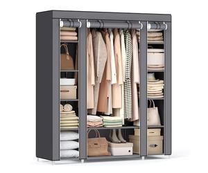 SONGMICS Fabric Wardrobe, 12 Compartments, Metal Frame, 150 x 45 x 175 cm | Portable Wardrobe for Bedroom, Storage Organiser, Clothes Rail, Non-Woven Fabric Cover, Dove Grey, RYLAN Collection LSF03G