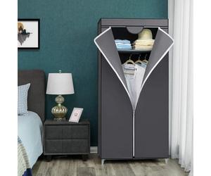 Songmics Fabric Wardrobe, Folding Wardrobe With Hanging Rail, Simple Dressing Room, Organiser, For Room, Grey