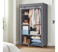 Songmics Fabric Wardrobe With Metal Frame, Open Storage Closet With Hanging Rail And Shelving, Grey