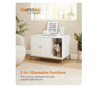 Songmics Feandrea Cat Litter Box Enclosure, Hidden Litter Box Furniture With Scratching Mat, Tall Legs, Side End Table, White And Gold