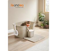 Songmics Feandrea Cat Litter Box, Extra Large Litter Box With Hide Sides, Includes Litter Catcher Board, Storage Box, Scoop