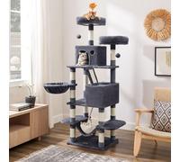 Songmics Feandrea Cat Tree, Large Cat Tower With Scratching Posts And Ramp, Multi-Level Plush Cat Condo For Indoor Cats, Smoky Grey