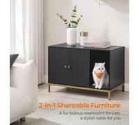 Songmics Feandrea Premium Cat Box Hideaway, Raised Design With Scratch Mat, Elegant End Table Solution, Black And Gold