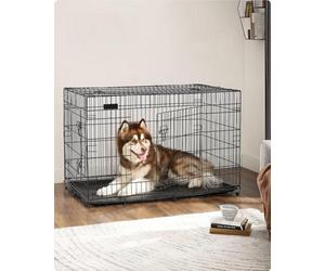 Songmics Feandrea Xxl 48 Dog Puppy Cage Foldable Metal Pet Carrier 2 Doors With Tray Black Ppd48H