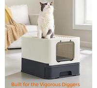 Songmics Feline Waste Containment Unit, Hooded Cat Toilet With Concealed Compartment, Pull-Out Drawer, Scoop, Beige And Black