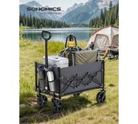 Songmics Festival Trolley On Wheels, 90 L Foldable Camping Cart, Pull Garden Wagon, Adjustable Handle, 4 Reinforced Wheels