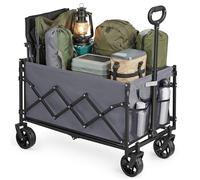 SONGMICS Festival Trolley on Wheels, Foldable Camping Cart, Pull Garden Wagon, Adjustable Handle, 4 Reinforced Wheels, Outdoor, Yard, Loads Up to 120 kg, 150 L, Dove Grey GFW150GD01