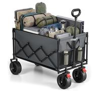 SONGMICS Festival Trolley on Wheels, Foldable Camping Cart, Pull Garden Wagon, Adjustable Handle, 4 Reinforced Wheels, Outdoor, Yard, Garden, Loads Up to 180 kg, 200 L, Dove Grey GFW201G101