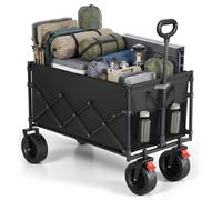 SONGMICS Festival Trolley on Wheels, Foldable Camping Cart, Pull Garden Wagon, Adjustable Handle, 4 Reinforced Wheels, Outdoor, Yard, Garden, Loads U