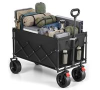SONGMICS Festival Trolley on Wheels, Foldable Camping Cart, Pull Garden Wagon, Adjustable Handle, 4 Reinforced Wheels, Outdoor, Yard, Garden, Loads Up to 180 kg, 200 L, Ink Black GFW201B101