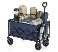 SONGMICS Festival Trolley on Wheels, Foldable Camping Cart, Pull Garden Wagon, Adjustable Handle, 4 Reinforced Wheels, Outdoor, Yard, Loads Up to 180 kg, 90 L, Midnight Blue GFW909QE01