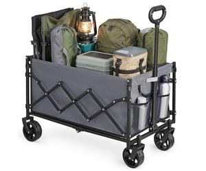 SONGMICS Festival Trolley on Wheels, Foldable Camping Cart, Pull Garden Wagon, Adjustable Handle, 4 Reinforced Wheels, Outdoor, Yard, Loads Up to 120 kg, 150 L, Dove Grey GFW150GD01