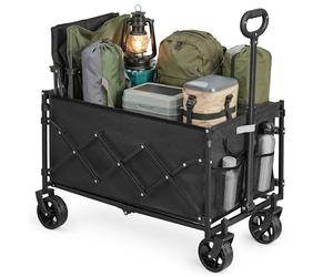SONGMICS Festival Trolley on Wheels, Foldable Camping Cart, Pull Garden Wagon, Adjustable Handle, 4 Reinforced Wheels, Outdoor, Yard, Loads Up to 150 kg, 150 L, Ink Black GFW150BH01