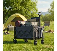 Songmics Festival Trolley On Wheels, Foldable Camping Cart, Pull Garden Wagon,dove Grey