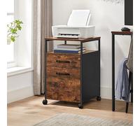 Songmics File Cabinet With Drawers, Rolling Office Filing Cabinet, Open Compartment, Steel, Industrial, Rustic Brown And Black