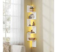 Songmics Floating Corner Wall Shelf With Rgb Led Lights, 5 Tier Display Bookshelf For Home, Matte White