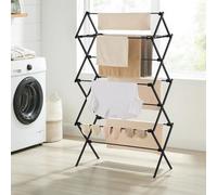 Songmics Foldable Clothes Airer, Clothes Drying Rack, Compact Clothes Horse Dryer, Laundry Rack, Steel Frame, Black