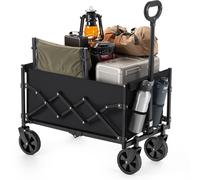 SONGMICS Foldable Garden Camping Trolley with 4 Wheels - Black
