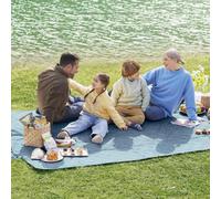 Songmics Foldable Picnic Blanket, Waterproof With Ground Pegs, Machine Washable, Leaf Design For Outdoor Use, Light Blue