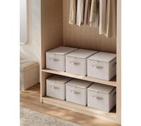 Songmics Foldable Storage Organiser Boxes, Set Of 6 Storage Basket Bins With Lids, Handles, Clothes Organiser, Sand Beige