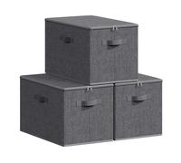 SONGMICS Foldable Storage Organiser Boxes, Storage Basket Bins with Lids, Handles, Clothes Organiser, Non-Woven Fabric, Set of 3, 50 x 30 x 30 cm, Slate Grey RZB050GN02