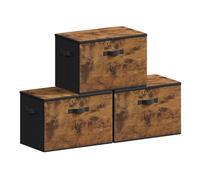 SONGMICS Foldable Storage Organiser Boxes, Storage Basket Bins with Lids, Handles, Clothes Organiser, Non-Woven Fabric, Set of 3, 50 x 30 x 30 cm, Rustic Brown RYZ050BH02