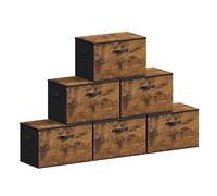 SONGMICS Foldable Storage Organiser Boxes, Storage Basket Bins with Lids, Handles, Clothes Organiser, Non-Woven Fabric, Set of 6, 40 x 30 x 25 cm, Rustic Brown RYZ103BH03