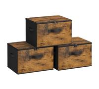 SONGMICS Foldable Storage Organiser Boxes, Set of 3 Storage Basket Bins with Lids, Handles, Clothes Organiser, 40 x 30 x 25 cm, Non-Woven Fabric, Rustic Brown RYZ103B01