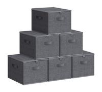 SONGMICS Foldable Storage Organiser Boxes, Storage Basket Bins with Lids, Handles, Clothes Organiser, Non-Woven Fabric, Set of 6, 40 x 30 x 25 cm, Slate Grey RZB003G02