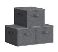 SONGMICS Foldable Storage Organiser Boxes, Storage Basket Bins with Lids | Set of 3,Handles, Clothes Organiser, Non-Woven Fabric, 40 x 30 x 25 cm, Slate Grey RYZB03G