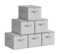 SONGMICS Foldable Storage Organiser Boxes, Storage Basket Bins with Lids, Handles, Clothes Organiser, Non-Woven Fabric, Set of 6, 40 x 30 x 25 cm, Dove Grey RZB003W02