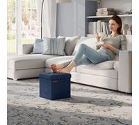 Songmics Foldable Storage Ottoman, Compact Footrest With Hidden Compartment, Sturdy Seating Stool, Midnight Blue
