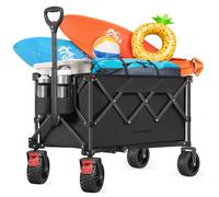 SONGMICS Foldable Trolley, Garden Camping Trolley with Handle, 150 L, Holds up to 150 kg, 4 Removable Wheels, Space-Saving, Outdoor, Ink Black GFW115B01