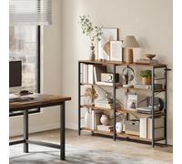 Songmics Four Tier Bookshelf, Industrial Storage Unit, Tall Room Divider, Living Room Study Organizer, Rustic Brown And Ink Black
