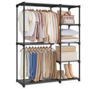 SONGMICS Freestanding Wardrobe, Foldable Closet, Coat Rack with Clothes Rails, Clothes Rack, Open Storage Wardrobe, Storage Organiser, Cloakroom, Bed