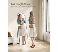 Songmics Full Length Floor Mirror, 150 X 40 Cm, Arched Standing Mirror With Tempered Glass, Bedroom Living Room, Black