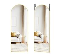SONGMICS Full Length Hanging Mirror, 120 x 40 cm, Arched Full Body Mirror, Over the Door or Wall Mounted Mirror, Tempered Glass, for Bedroom, Living Room, Cloakroom, Pale Gold LFM033AB01
