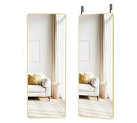 SONGMICS Full Length Hanging Mirror, 120 x 40 cm, Rectangular Full Body Mirror, Over the Door or Wall Mounted Mirror, Tempered Glass, for Bedroom, Living Room, Cloakroom, Pale Gold LFM032AB01