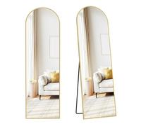 SONGMICS Full Length Mirror, 150 x 40 cm, Arched Full Body Mirror with Stand, Aluminium Alloy Frame Floor Mirror, Tempered Glass, for Bedroom, Living Room, Cloakroom, Pale Gold LFM035AB01