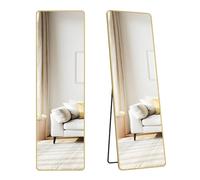 SONGMICS Full Length Mirror, 150 x 40 cm, Rectangle Full Body Mirror with Stand, Aluminium Alloy Frame Floor Mirror, Tempered Glass, for Bedroom, Living Room, Cloakroom, Pale Gold LFM034AB01